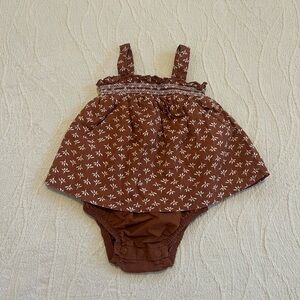 Brown Floral Baby Romper Dress